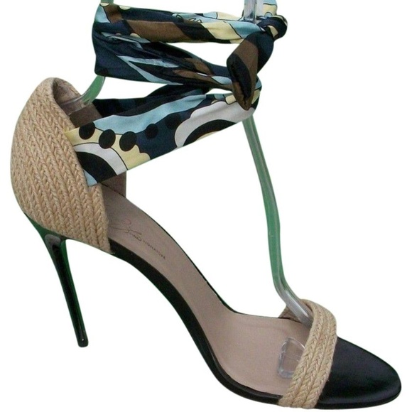 Donald Pliner Neutral Black Multi Couture Silk Fabric Ankle Tie Shoe $315 NWT - Picture 1 of 6